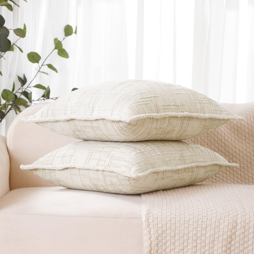 Chenille Throw Pillow Covers 18x18 Inch, Soft Woven Texture, Set of 2