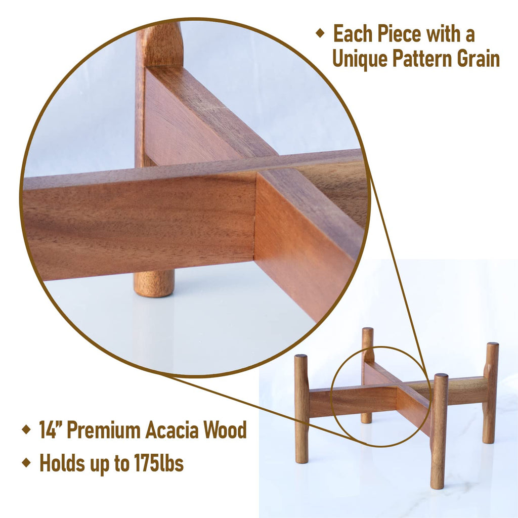 Wood Plant Stand - Fits 8 10 12 to 14 inch Plant Pot - Acacia Solid Wood - Planter Stands for Indoor Plants - Outdoor