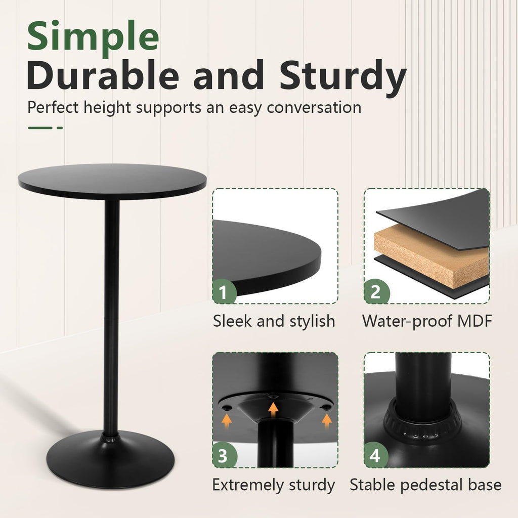 Round Bar Table 40" Height Modern High Top Pub Table with Solid Top & Sturdy Metal Base, Cocktail Table for Bistro