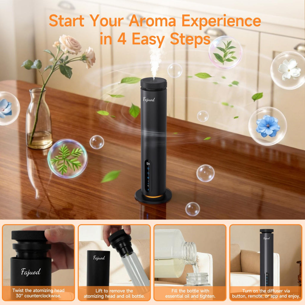Waterless Essential Oil Diffuser, 2000 Sq.Ft, Smart App & Remote Control