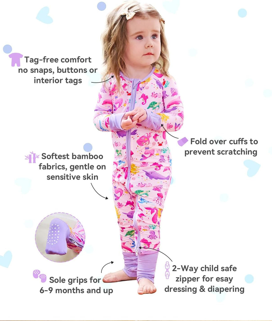 Viscose derived from bamboo Baby Pajamas Convertible Footie Sleepers for Baby Girl Way Zipper Onesies