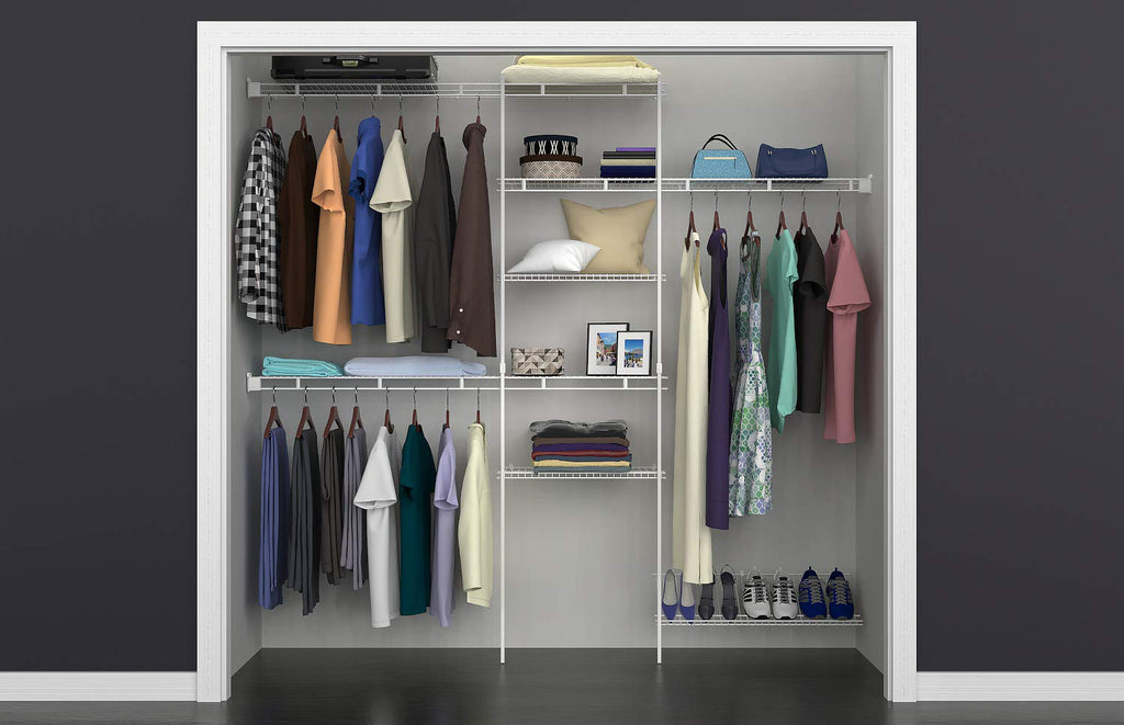 1608 Closet Organizer Kit with Shoe Shelf, 5-Foot to 8-Foot, White
