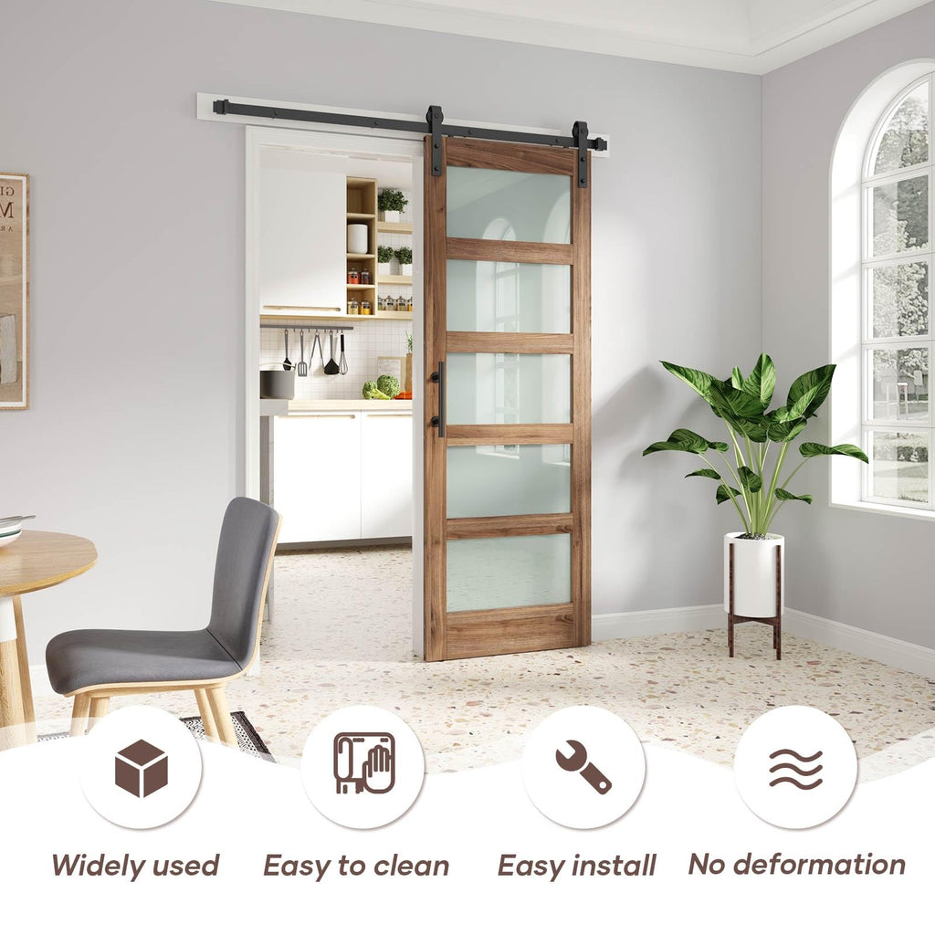30 x 84 Barn Door with 5-Panel Frosted Glass and Hardware Included
