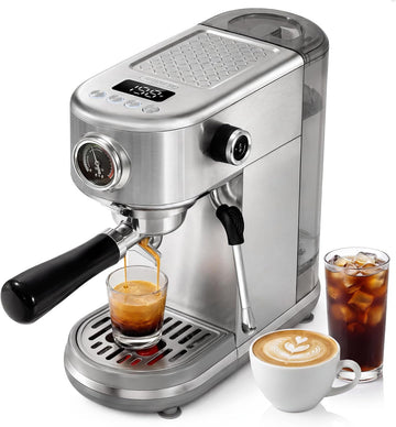 H10B Programmable Espresso Machine with LED Display & Pressure Gauge | 20 Bar Compact Stainless Steel Coffee Maker