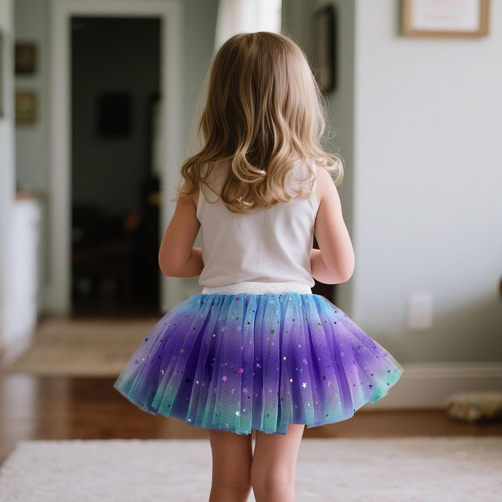 Girls Layered Rainbow Tutu Skirt Dance Dress Ruffle Tiered Clubwear