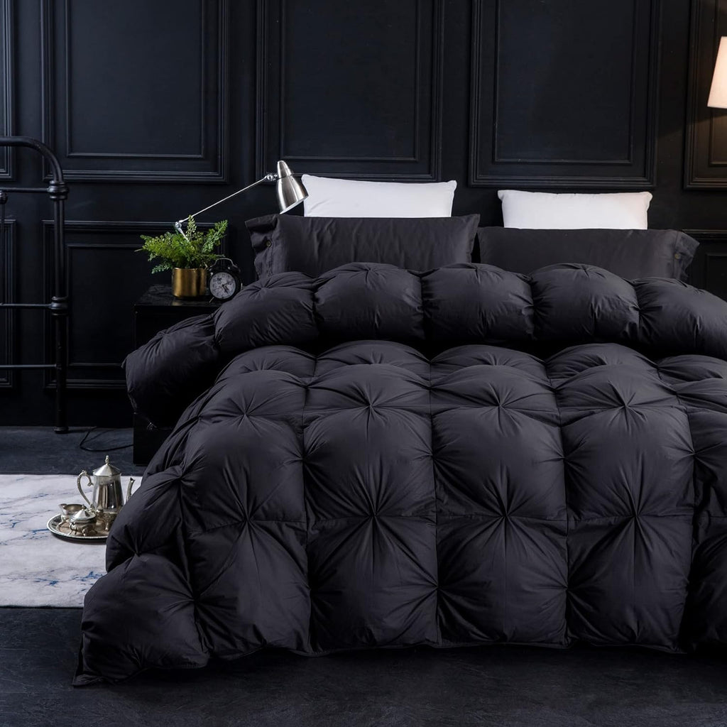 Pinch Pleat Waterfowl Feathers and Down Comforter Queen Duvet Insert, 1200TC 100% Cotton Fabric