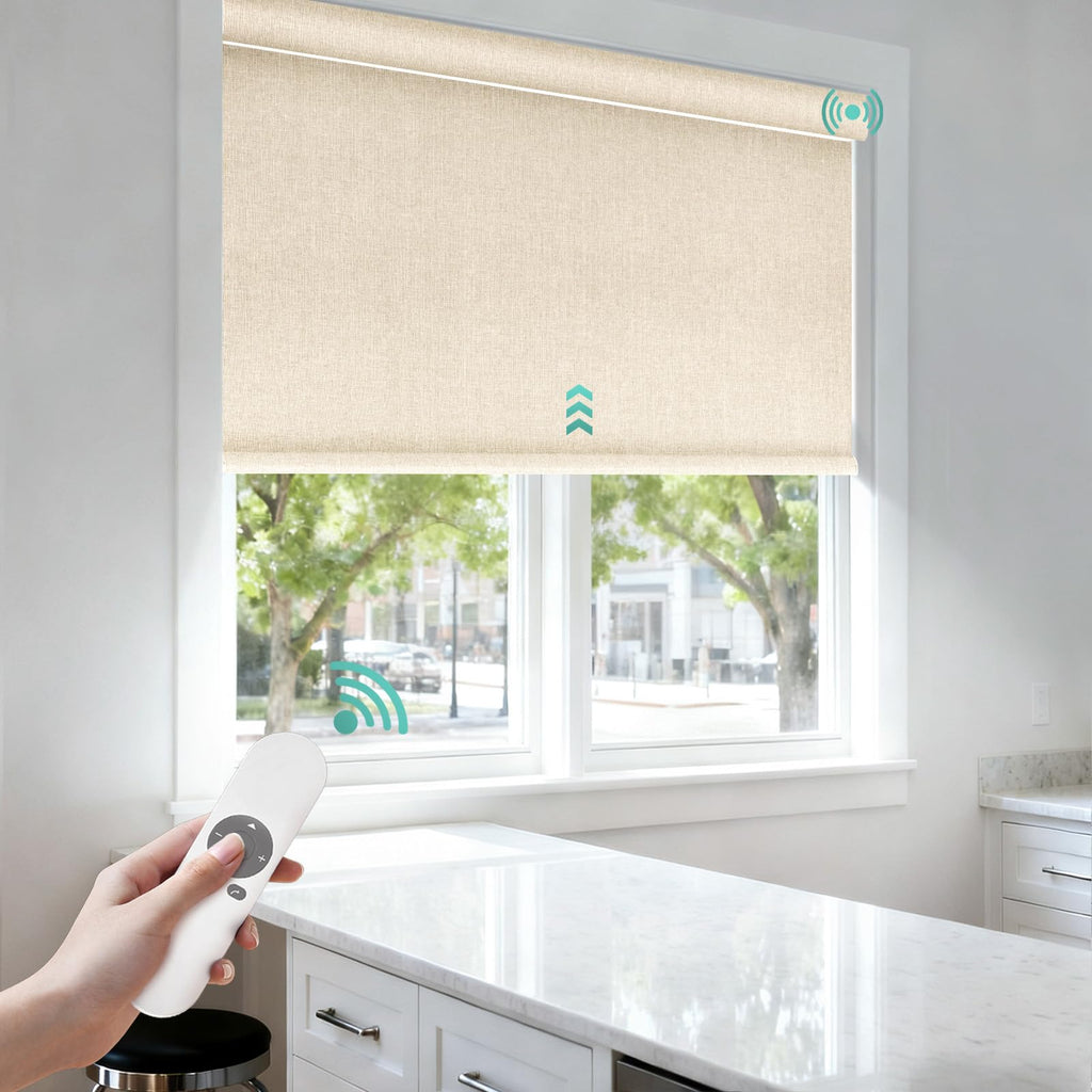 Motorized Blinds with Remote, No Drill Roller Shades for Indoor Windows, 100% Blackout Electric Blinds, Custom Size