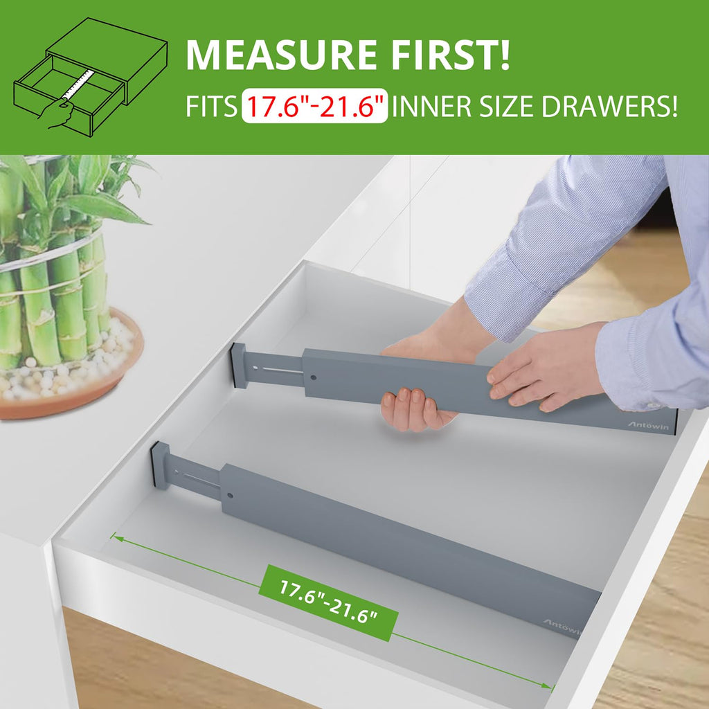 Expandable Bamboo Drawer Dividers, Fits 17.6-21.6" Drawers