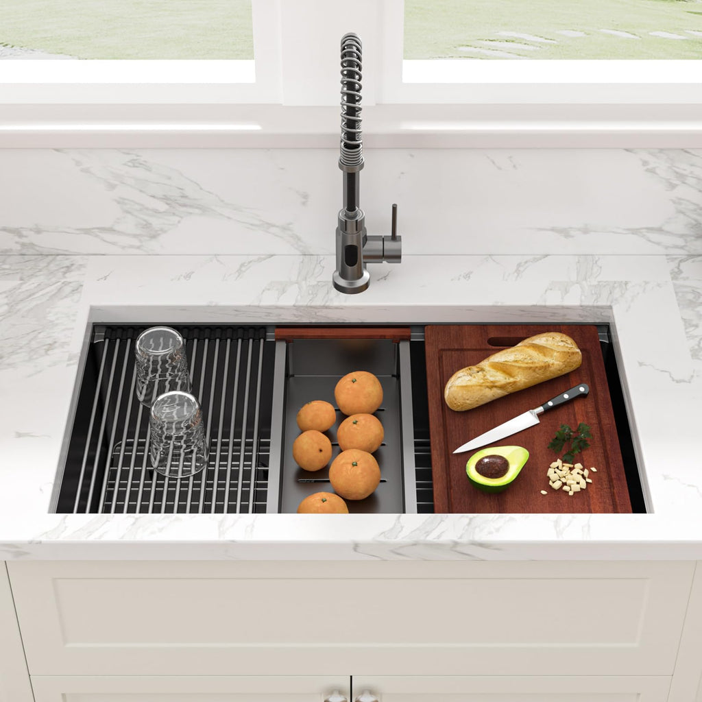 30 Undermount Stainless Steel Black Workstation Sink