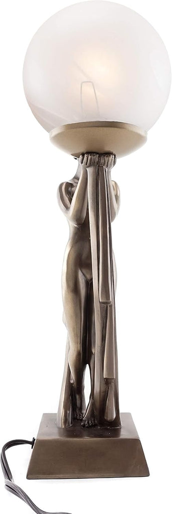 Modern Art Deco Lady Lamp Statue - Decorative Table Lamp Sculpture in Premium Cold Cast Bronze- 16-Inch Collectible