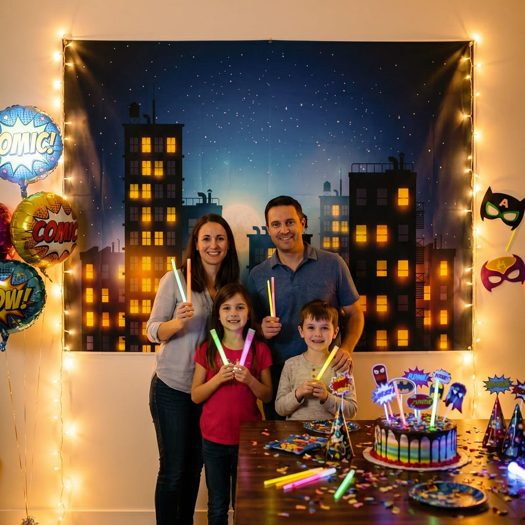 Starry Sky Super Hero City Skyline Backdrop 8x6FT