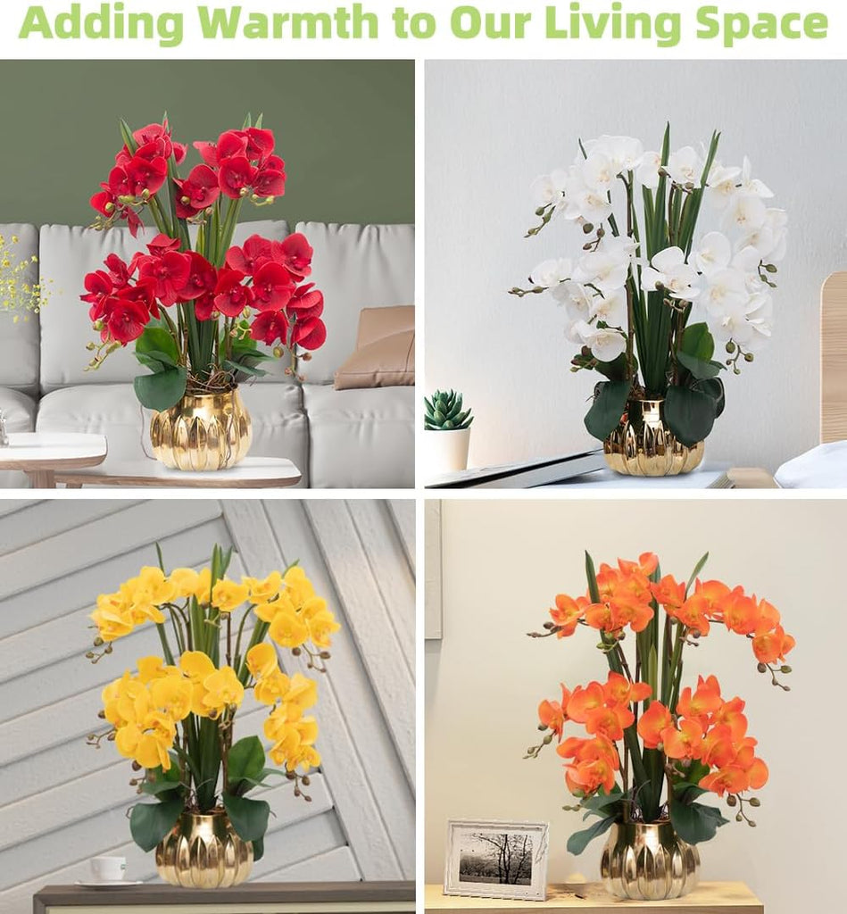 Artificial Orchid Flower Real Touch Faux Orchids in Ceramic Vase Large 22.9'' Fake Flowers White Phalaenopsis Floral