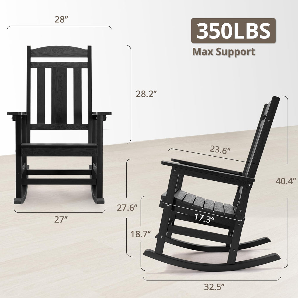 Outdoor Rocking Chairs Set, 3-Piece, HDPS Poly Porch Rockers with Table, Plastic Weather Resistant Rocking Chair Set
