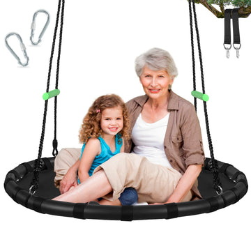 Tree Swing with PP Mat - Durable, Safe, and Easy to Install, Black Outdoor Saucer Swing, Flying Saucer Circle Swing for