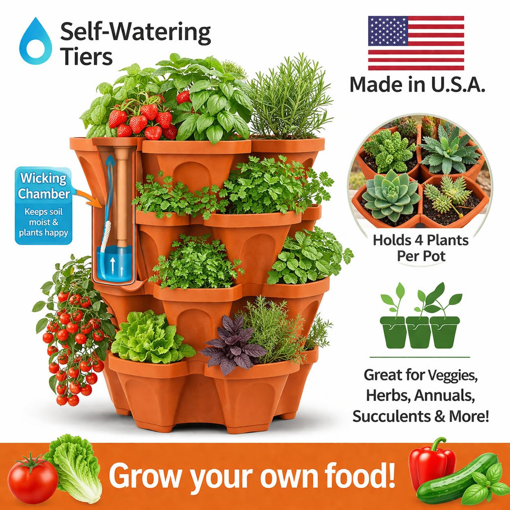 Vertical Garden Planter 4 Tier Stackable System 16 Plants, Space Saving Herb, Strawberry & Food Crop Planter with