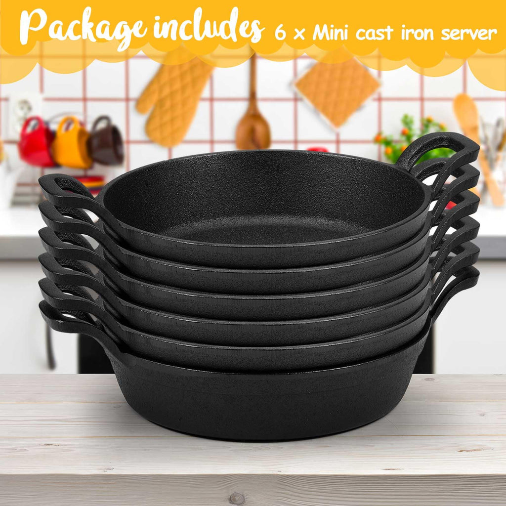 6 Pack Mini Cast Iron Skillets 7 x 7 x 1.7 Inch Pan Ramekin Set