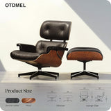 Mid-Century Modern Lounge Chair & Ottoman — Premium Top-Grain Leather, Walnut Base, Extended Chaise