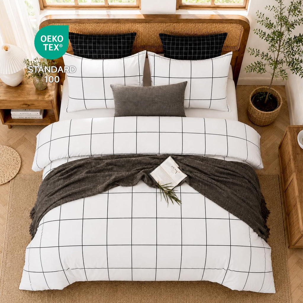 Gingham Comforter Set 3 Pieces, Black White Plaid Bedding