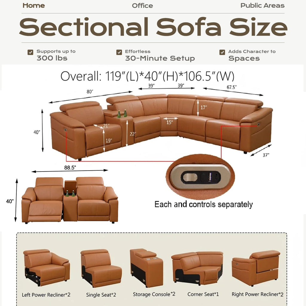 Leather Power Recliner Sofa Set, Reclining Sectional Couch