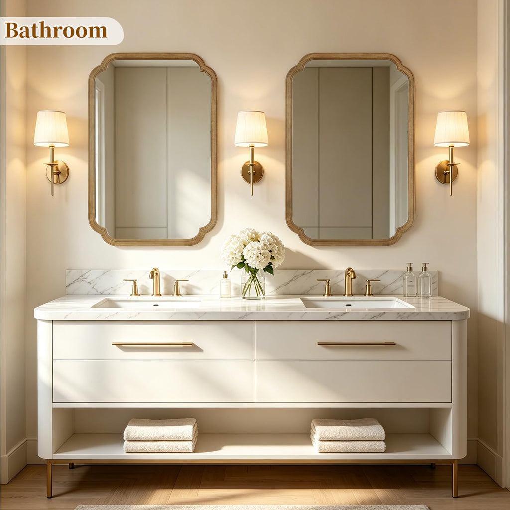 Wood Bathroom Mirror for Wall Decor Arched Rounded Corner Rustic Wood Frame Wall Mirror Home Decorative for Vanity