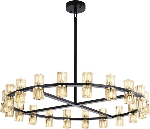 Modern Black Crystal Chandelier,40-Lights Crystal Chandeliers for Dining Room,Wagon Wheel Chandelier for Living Room Foyer Modern Farmhouse Chandelier Dia 40" A117-B0D9PYL6YM