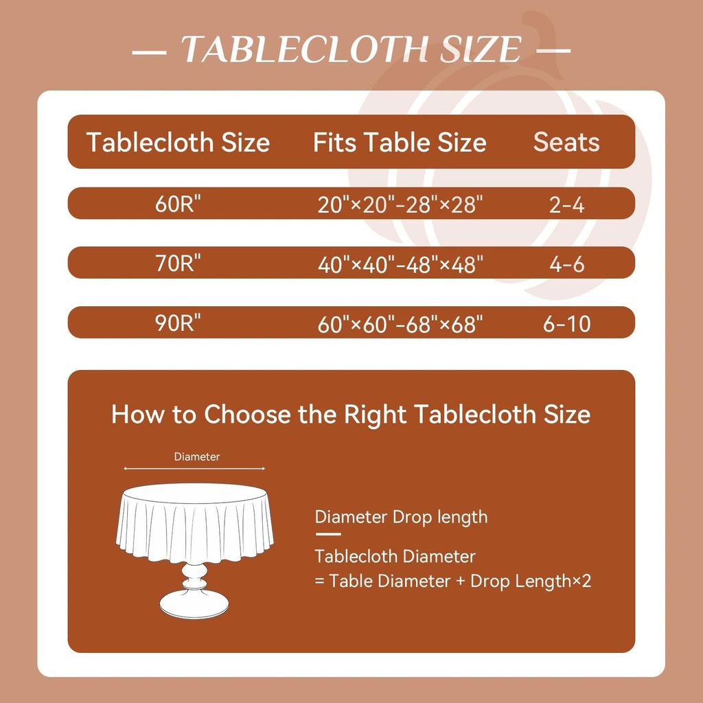 Fall Round Tablecloth, 70 Inch Thanksgiving Orange Pumpkin Farmhouse Decor