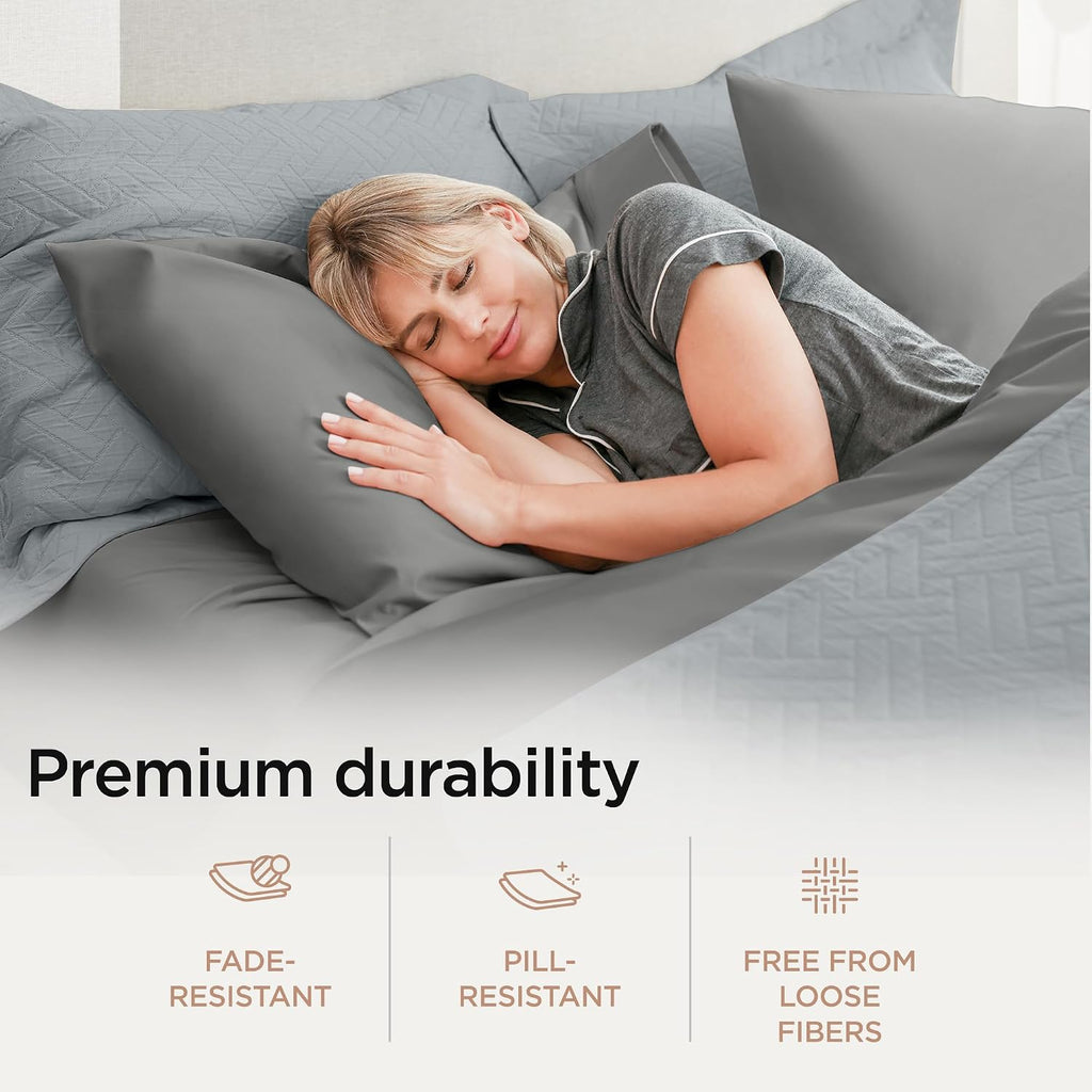 Luxury 100% Supima Cotton Sheets, Luxury 1200 Thread Count Cotton Sheets for Queen Bed, 4 Pc Dark Grey Bed Sheets