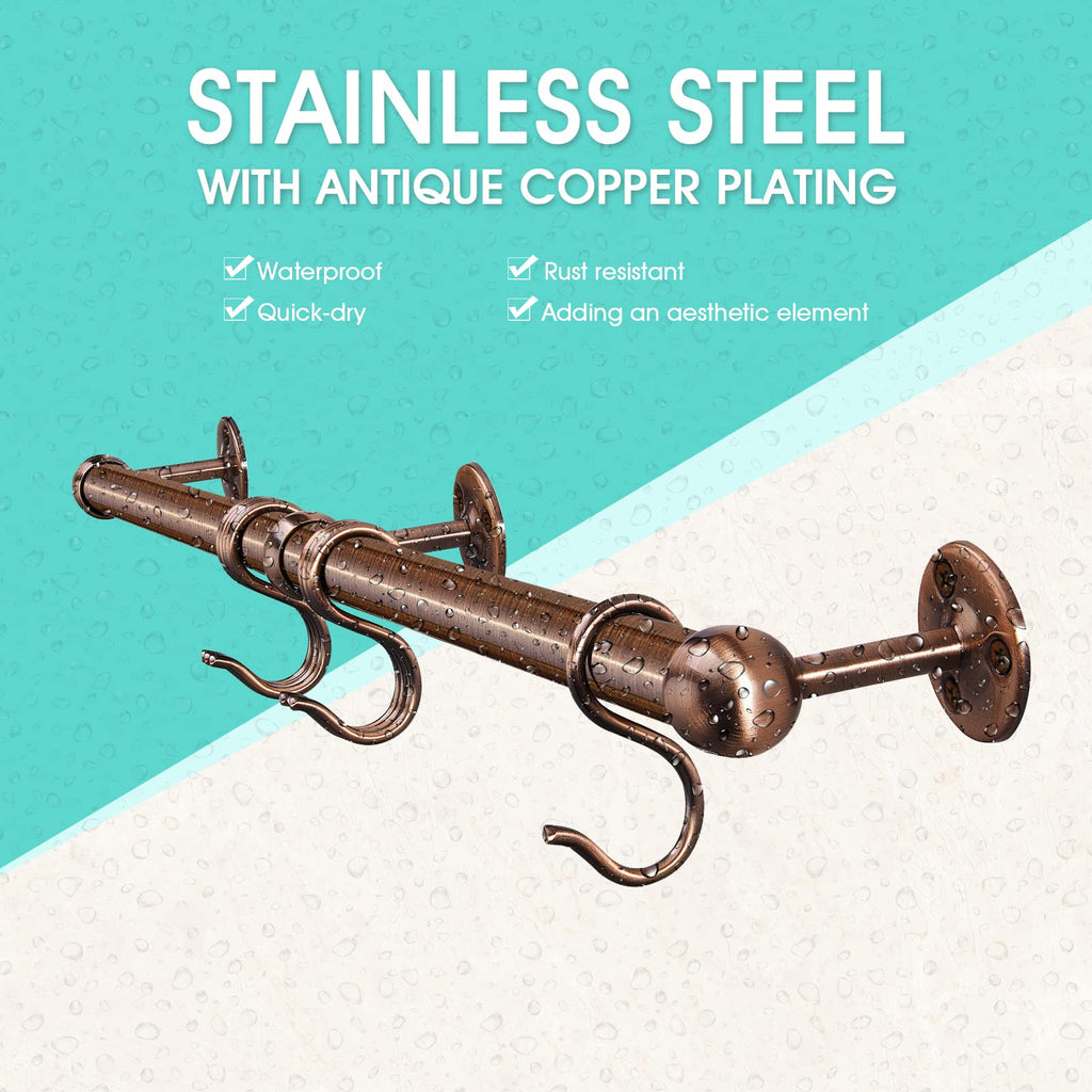 Stainless Steel Pot and Pan Hanger: 23.7 Inch Wall Mounted Hanging Pots and Pans Rack with Hooks (Antique Copper)