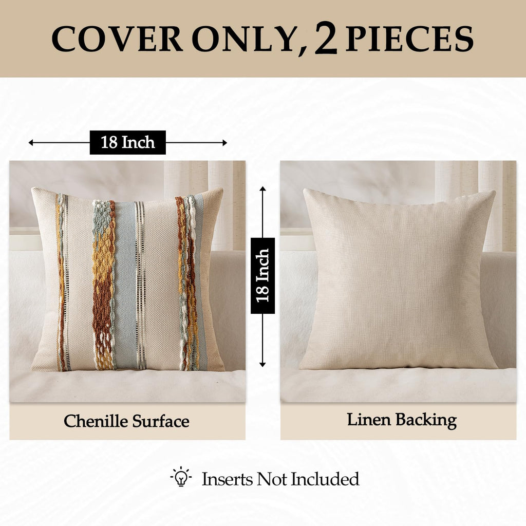 Boho Decorative Pillow Covers 24x24 Blue-Earth Tones Pack of 2