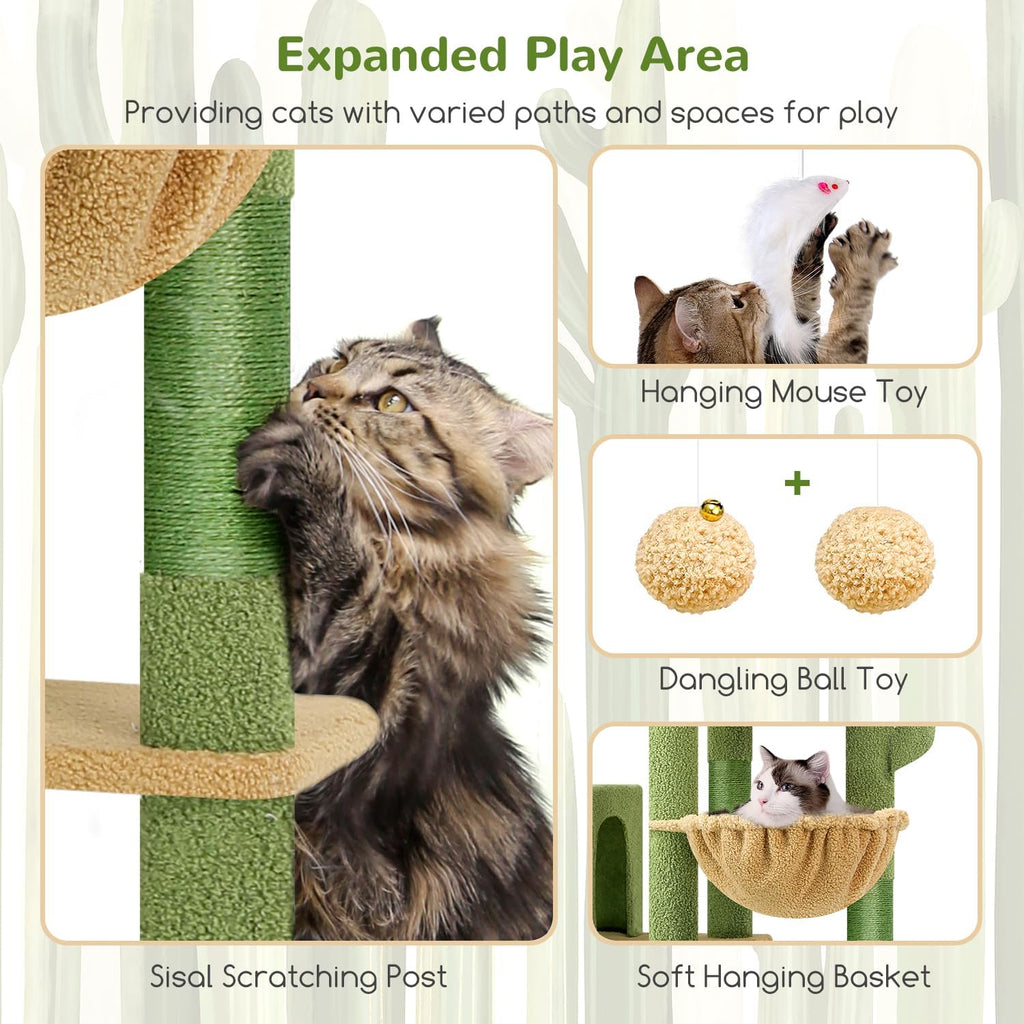 Cactus Giant Cat Tree for Indoor Large Cats, 83in, Green
