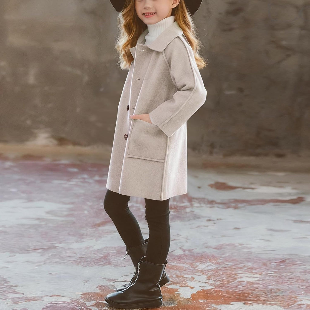 Girls Wool Trench Coat Single Breasted Dressy Windbreaker Jacket