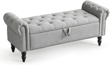 51" Bedroom Bench, End of Bed Bench with Button-Tufted Large Upholstered Storage Bench Ottoman Linen Window Benches