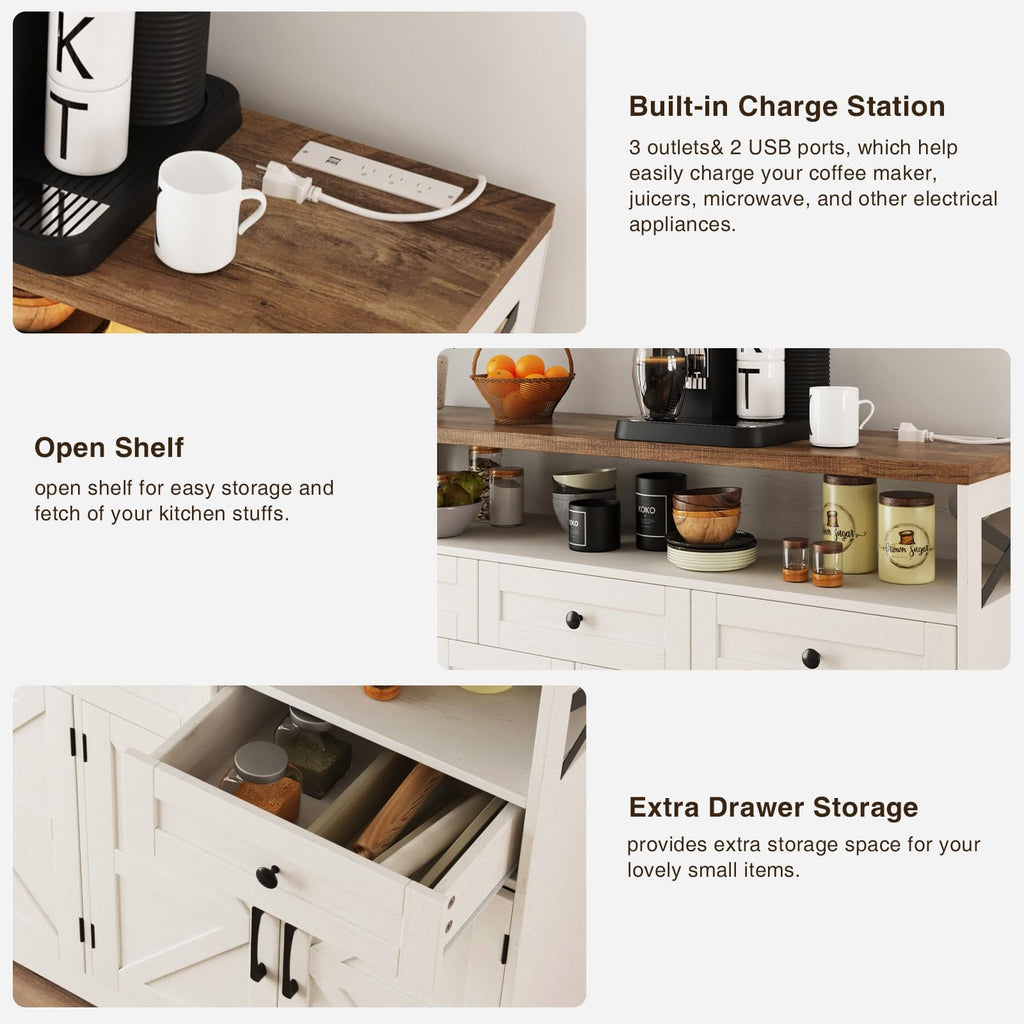 Farmhouse Buffet Cabinet with Drawers & Open Shelf, Sideboard
