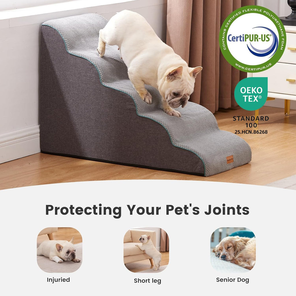 Dog Stairs for Small Dogs 22.8" H, Curved 5-Step Pet Stairs, Dog Steps for High Bed, Couch (24-30 in) with Durable