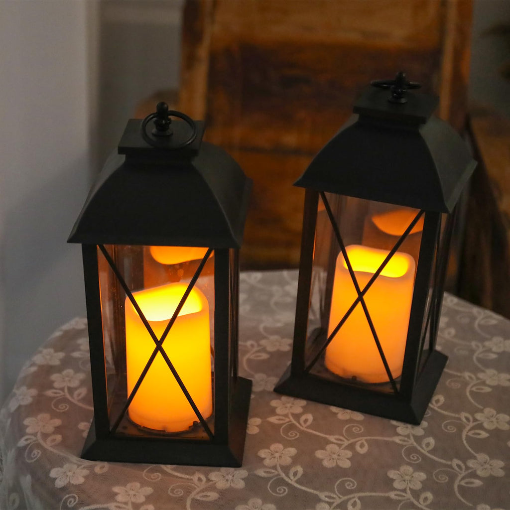 13 Inch Outdoor Decorative Lanterns with LED Candle Timer 2 Pack Cross