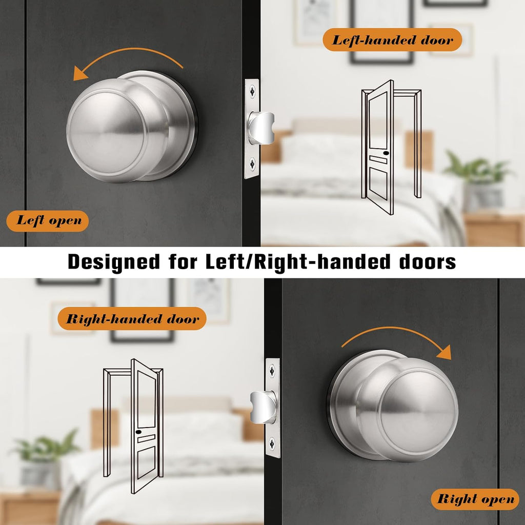 Brushed Nickel Door Knobs Interior, Passage Door Knobs Closet, Keyless Interior Door Knob, 5 Pack