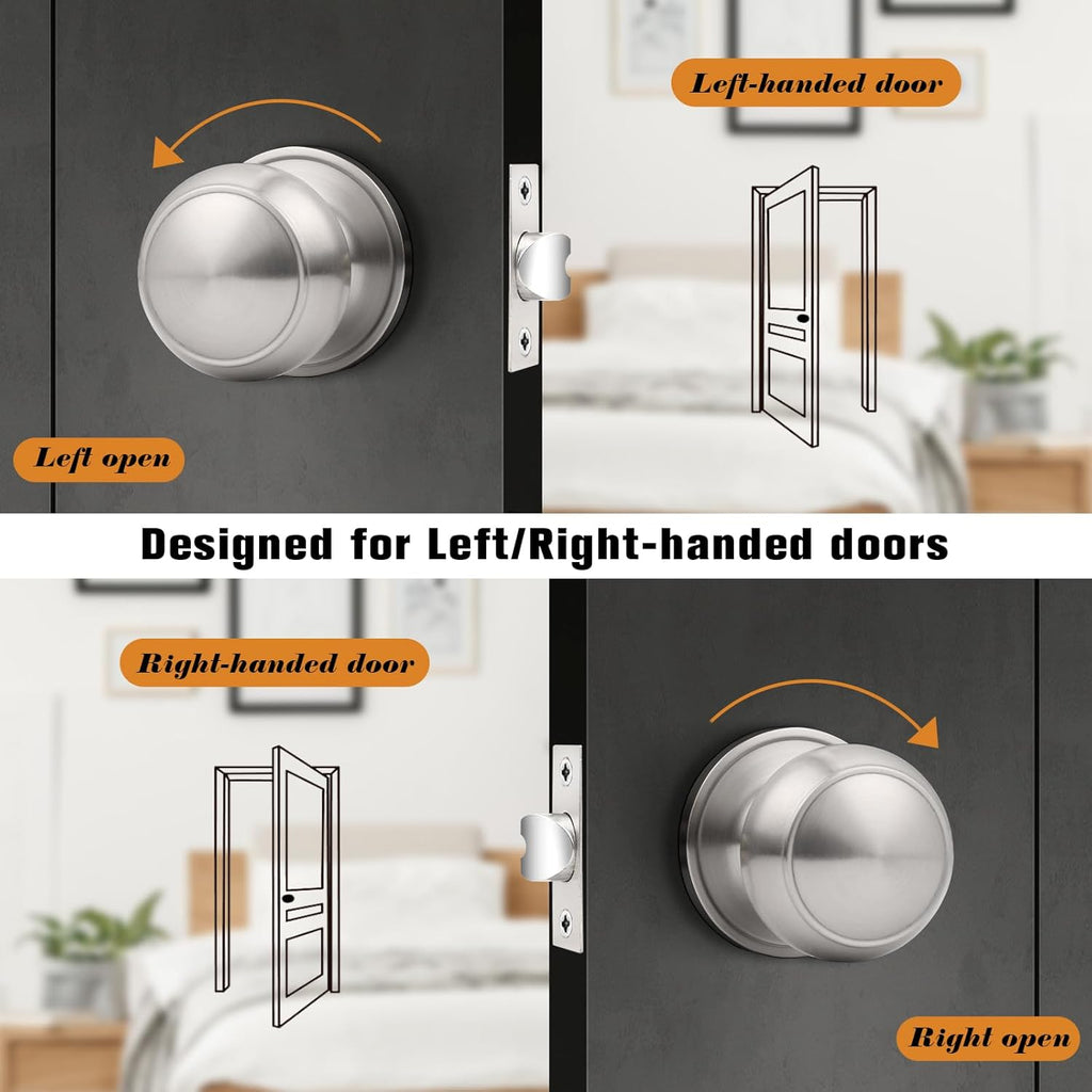 Brushed Nickel Door Knobs Interior, Passage Door Knobs Closet, Non-Locking Interior Door Knob, 10 Pack