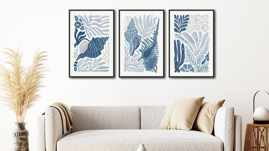Large Framed Marine Life Wall Art, Minimalist Ocean Decor, 16"x24"x3