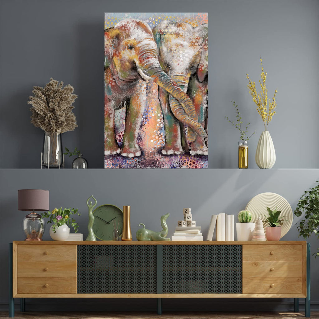 Elephant Painting Canvas Wall Art Boho Paisley Pictures Artwork Vintage Home Living Room Bedroom Framed Ready to Hang