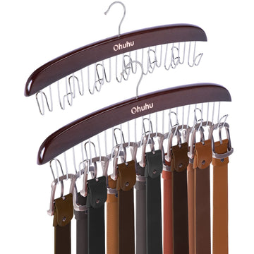 Belt Hanger 2-Pack 12 Hooks Wooden 360° Rotating Closet Organizer