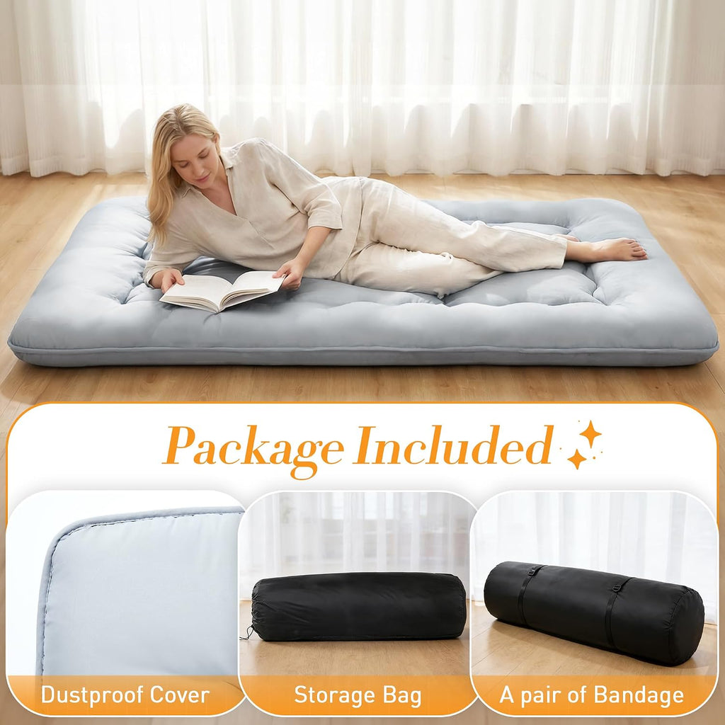 Japanese Floor Mattress, 4" Thick Futon Mattress, Gray