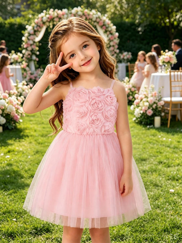 Toddler Girls Tutu Dress Sleeveless Rose Flower Girl Dresses