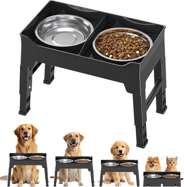 Elevated Dog Bowls, Splash Guard 4-Height Adjustable, Stainless Bowls