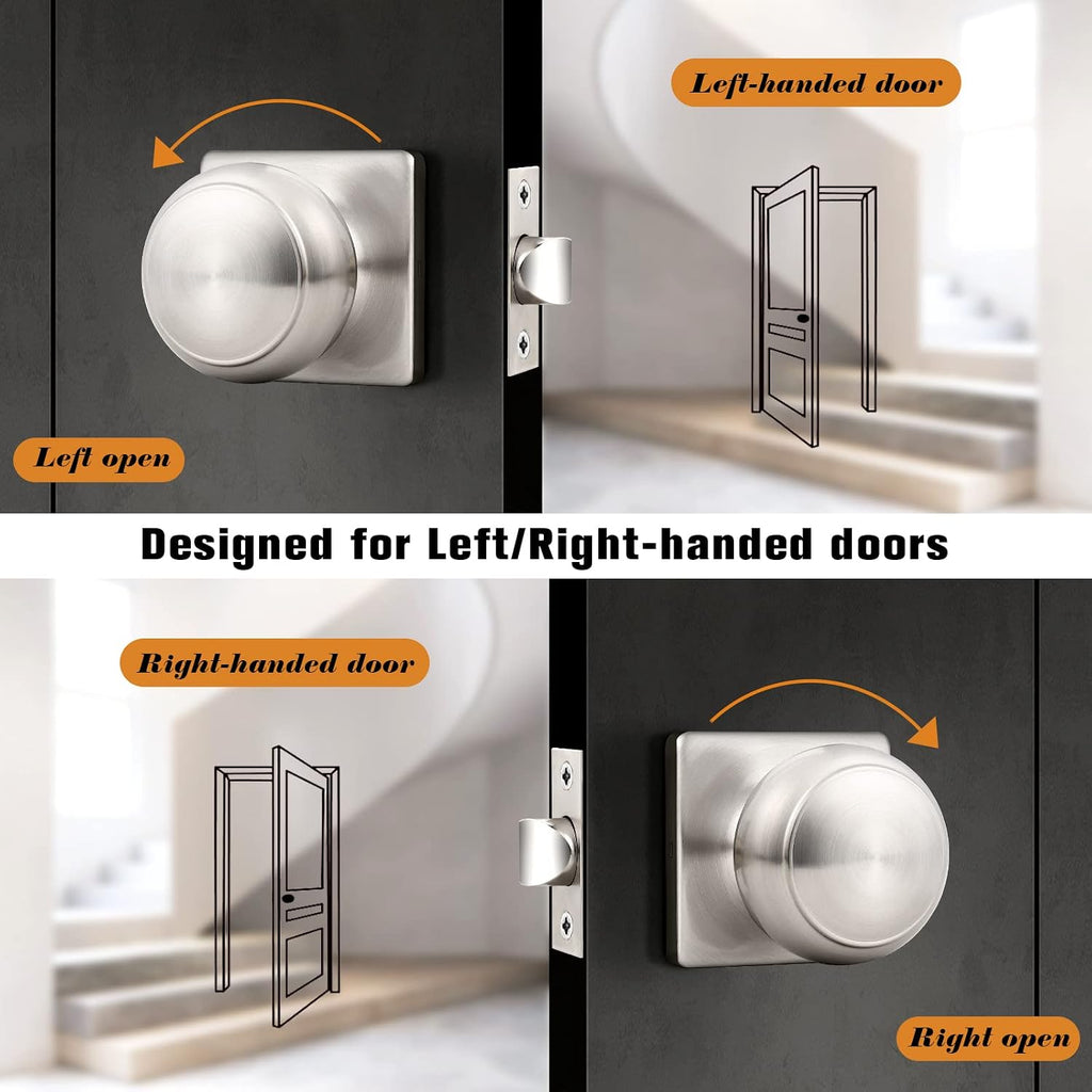Square Doorknobs Passage Door Knobs Handles, Closet Door Knob, Brushed Nickel Interior Door Knob Storeroom, Stainless