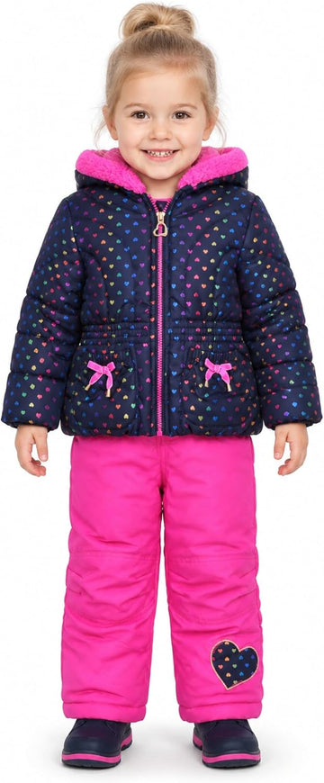Girls' Bib Snow Pants and Ski Jacket Water-resistant Snowsuit for Kids Winter Jacket for Girls Hooded