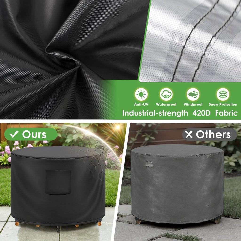 Outdoor Table Cover Waterproof For Round Patio Table, 42"Dx28"H, Black