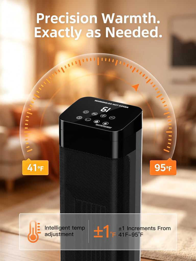 Space Heaters For Indoor Use, 1500W Electric Heaters Large Room with Thermostat, 120°Oscillation, 24H Timer, 3D