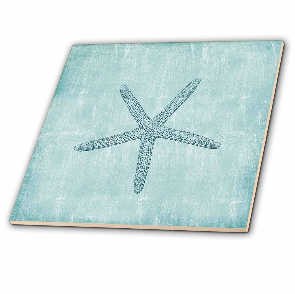 Aqua Starfish Abstract beach theme 8 Inch Ceramic Tile
