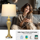 30 Inch Gold Single Table Lamp, 3-Way Dimmable Touch Control Bedside Lamps with USB A+C Ports and AC Outlet