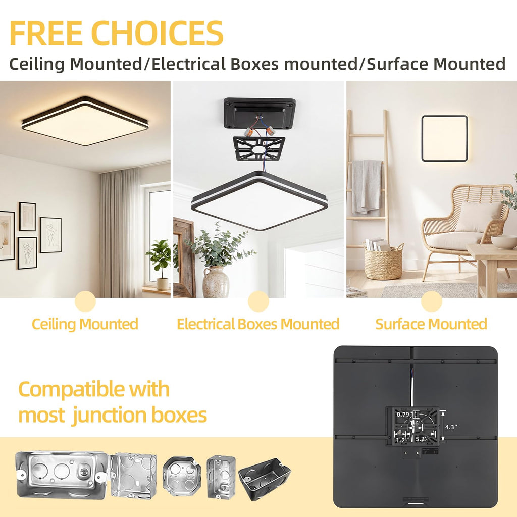 18 Inch LED Flush Mount Ceiling Light, White Ceiling Light Fixture with Side Light, 50W - 2700K/4000K/6000K CCT